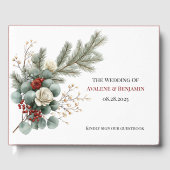 Winter Bloemen Rood Wit Kerst Roos bruiloft Gastenboek (Voorkant)
