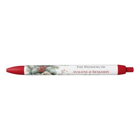 Winter Bloemen Rood Wit Kerst Roos bruiloft Zwarte Inkt Pen (Voorkant)