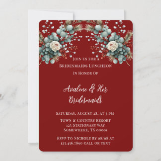 Winter Bloemen Rood Wit Rose Bruidsmeisjes Luncheo Kaart