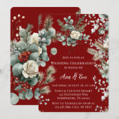 Winter Bloemen Rood Witte Roos Trouwen Kaart (Voorkant / Achterkant)