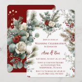 Winter Bloemen Rood Witte Roos Trouwen Kaart (Voorkant / Achterkant)