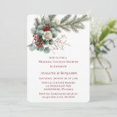 Winter Bloemen Rood Witte Roos Trouwpaar Douche Kaart (Staand voorkant)