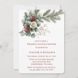 Winter Bloemen Rood Witte Roos Trouwpaar Douche Kaart