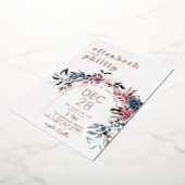 Winter Bloemen Roos Goud Kerstmis Vakantie Bruilof Folie Uitnodiging (Gedraaid)