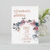 Winter Bloemen Roos Goud Kerstmis Vakantie Bruilof Folie Uitnodiging (Staand Voorkant)