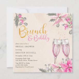 Winter Bloemen Roze Brunch Bruisende Bruidsuitnodi Kaart
