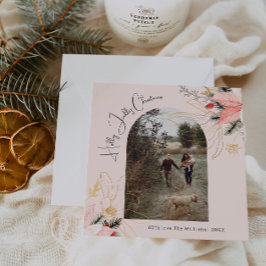 Winter Bloemen Roze Holly Jolly Christmas One Foto Feestdagenkaart