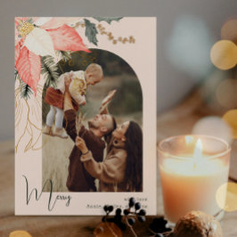 Winter Bloemen Roze Vrolijk Eén Foto Vakantie Kaar Feestdagenkaart