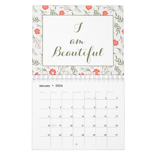 Winter Bloemen Script Positieve Affirmatie 2025 Kalender (Jan 2026)