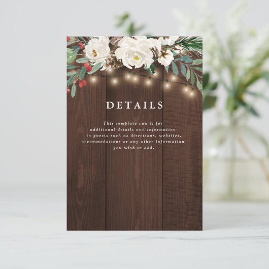 Winter Bloemen Snaar Lichten Bruiloft Details Kaar RSVP Kaartje (Staand voorkant)