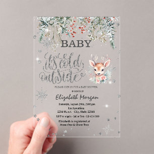 Winter Bloemen Sneeuwvlokken Baby Beste Baby Showe Acryl Uitnodigingen