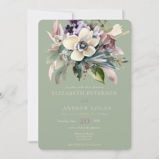 Winter Bloemen | Trouwfeest Kaart (Voorkant)