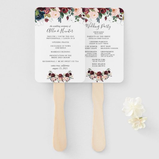 Winter Bloemen Trouwprogramma Fan Handwaaier (Voorkant en achterkant)