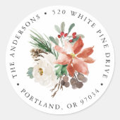 Winter Bloemen Vakantie retour adreslabels Ronde Sticker (Voorkant)