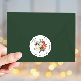 Winter Bloemen Vakantie retour adreslabels Ronde Sticker