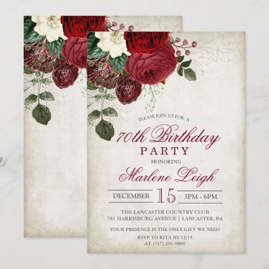 Winter Bloemen Vakantie Verjaardag Uitnodiging (Voorkant / Achterkant)