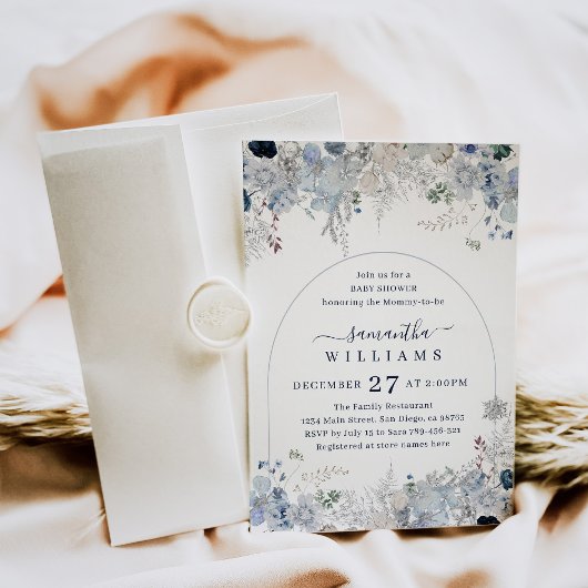 Winter Bloemen Waterverf bloem Baby Jongen Douche Kaart