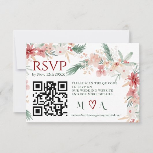Winter Bloemen Waterverf bruiloft RSVP QR Code (Voorkant)