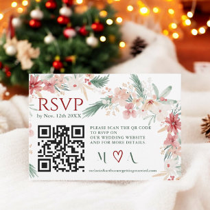 Winter Bloemen Waterverf bruiloft RSVP QR Code Kaartje