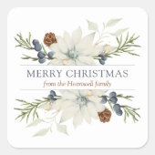 Winter Bloemen Waterverf Vrolijk Kerstfeest Vierkante Sticker (Voorkant)