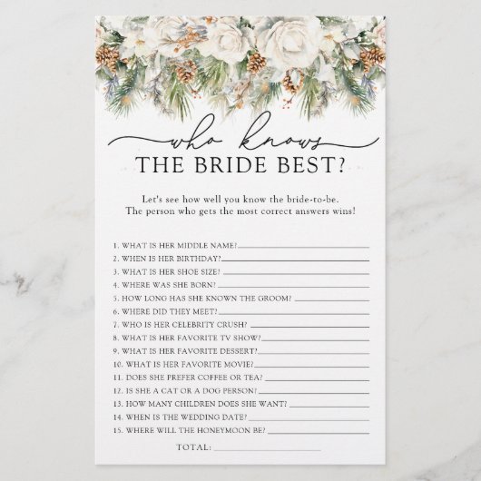 Winter Bloemen Wie Weet Bruid De Beste Douche Spel (Voorkant)