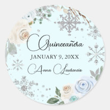 Winter Bloemen Zilver en Lichtblauw Quinceanera