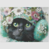 Winter Bloemen Zwart Kat Decoupage Tissuepapier (Voorkant)