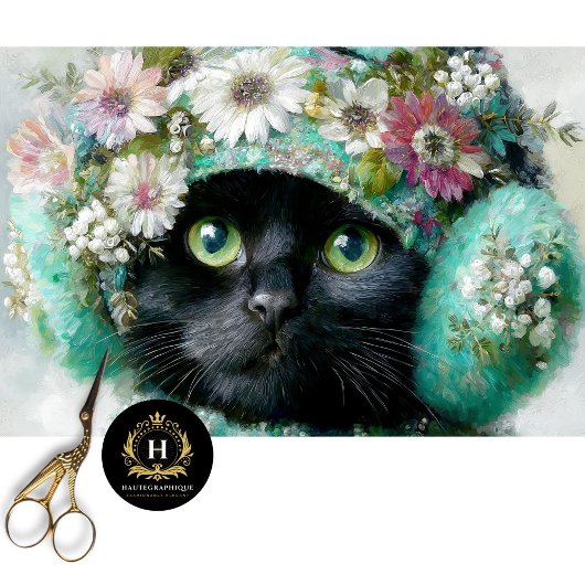 Winter Bloemen Zwart Kat Decoupage Tissuepapier