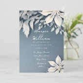 Winter bloemenbesneeuwde witte en ijsblauwe bruilo kaart (Staand voorkant)