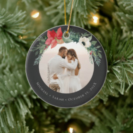 Winter Bloemenboog Vrolijk Kerstfeest Foto Keramisch Ornament