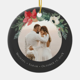 Winter Bloemenboog Vrolijk Kerstfeest Foto Keramisch Ornament