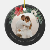 Winter Bloemenboog Vrolijk Kerstfeest Foto Keramisch Ornament (Achterkant)