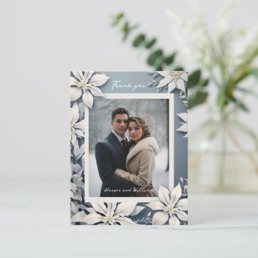 Winter bloemenbruiloft foto dank u briefkaart (Staand voorkant)