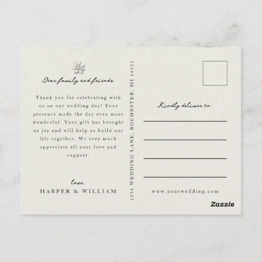 Winter bloemenbruiloft foto dank u briefkaart (Achterkant)