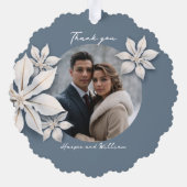 Winter bloemenbruiloft foto dank u ornament kaart (Achterkant)
