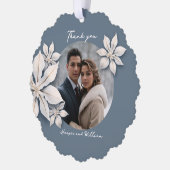 Winter bloemenbruiloft foto dank u ornament kaart (Links)
