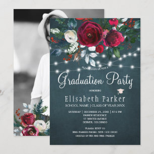 Winter bloemenchique bordeaux FOTO afstudeerfeest Kaart