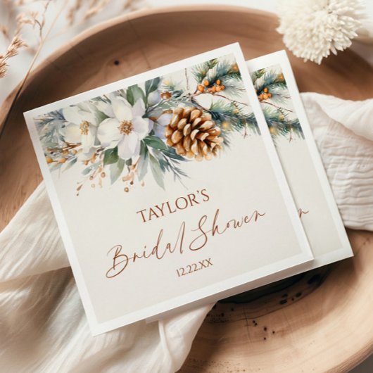 Winter Bloemend Pineboom Bruidsmeisjesfeest Servet