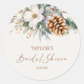 Winter Bloemendennenboom Bruidsdouche Ronde Sticker (Voorkant)