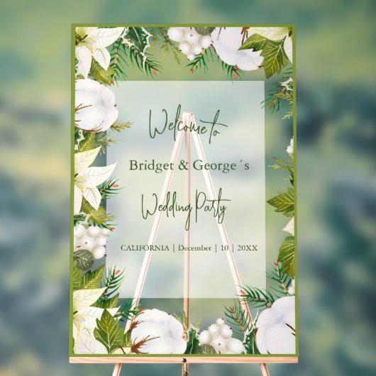 Winter bloemengroen Frosted bruiloft Welkom Acryl Bord (Neutraal)
