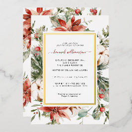 Winter Bloemengroen | Kerst Baby Shower Folie Uitnodiging