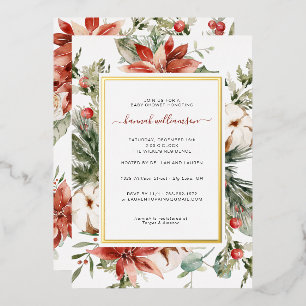 Winter Bloemengroen Kerst Baby Shower Folie Uitnodiging