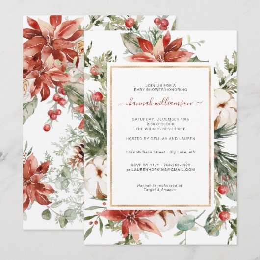 Winter Bloemengroen | Kerst Baby Shower Kaart (Voorkant / Achterkant)