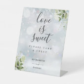 Winter bloemengroen liefde is zoete gunst reclamebord met voetstuk (Voorkant)