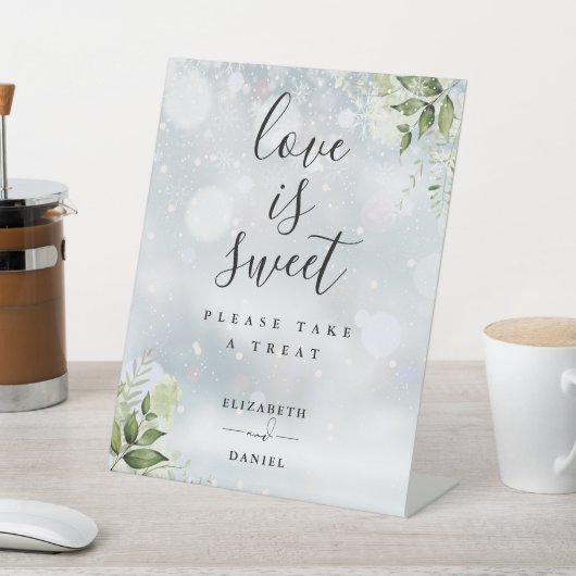 Winter bloemengroen liefde is zoete gunst reclamebord met voetstuk (Insitu)