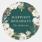 Winter Bloemenkrans Groen Gepersonaliseerde vakant Ronde Sticker (Voorkant)