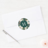 Winter Bloemenkrans Groen Monogram Vakantie Ronde Sticker (Envelop)