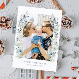 Winter Bloemenlijst Stofblauw Foto Feestdagenkaart