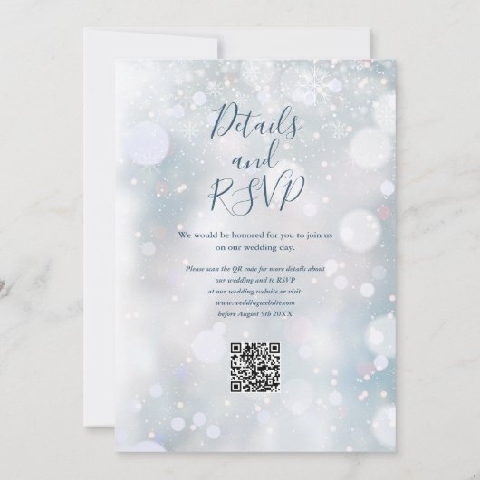 Winter Bloemensneeuwvlokken QR Code Trouwen Kaart (Achterkant)