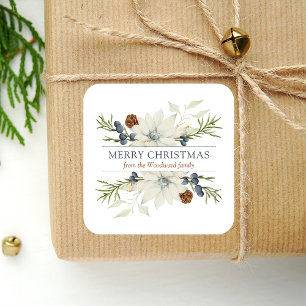 Winter Bloemige Aquarel Stof Blauw Wit Vierkante Sticker